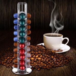 Porte Capsules pour 40 Nespresso Original Dosettes, Rangement Capsule Rotatif Compatible avec Nespresso, Distributeur Capsules Café