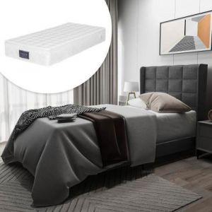 Lit capitonné adulte 90x200 cm avec sa tête de lit capitonnée lit simple avec sommier à lattes en lin gris avec matelas à ressorts