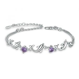 Bracelet - Zirconium - Dauphin - Cuivreplaqué argent  - 20 cm - Femme