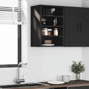 RemiseArmoire de rangement suspendue Pour cuisine - Meuble haut Riga noir 40 x 295 x 60 cm bois dingénierie JILIMAISON2025