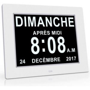 HORLOGE - PENDULE Horloge Calendrier - Auto Dimming pour Les Personnes &Acirc;g&eacute;es  Alzheimer et les enfants -Blanc