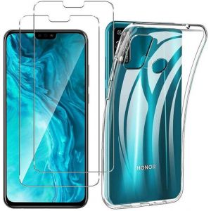 Coque pour Honor 9X lite Transparente Silicone en Gel TPU Souple + 2 Verre trempé Film Protection écran