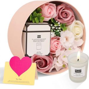 Savon Fleur Bo&icirc;te Ronde Aromath&eacute;rapie Bougie F&ecirc;te Des M&egrave;res Rose Fleur Artificielle Personnalit&eacute; Coffret Cadeau Saint Valentin-rose