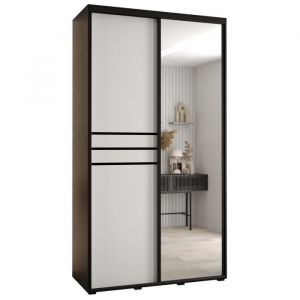 Armoire à 2 Portes Coulissantes Davos 11 avec Miroir Tringle et Étagères 2352x130x60cm corps Noir front Blanc rail Noir