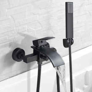 Robinet  de Baignoire Cascade Mural noir Robinet De Baignoire avec douchette Pommeau De Douche Cascade Mural
