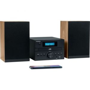 Micro-chaîne Bluetooth - THOMSON - Bois/Noir - Radio FM/CD/MP3/USB 20W RMS Tuner FM RDS Prise casque Télécommande Alim. 230V