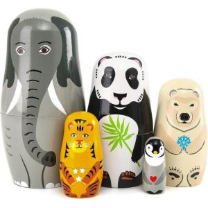 5Pcs Matriochkas Russes Poup&eacute;es Russes Poup&eacute;es de Couches en Bois Poup&eacute;es danimaux Gigognes Cadeau pour Anniversaire No&euml;l