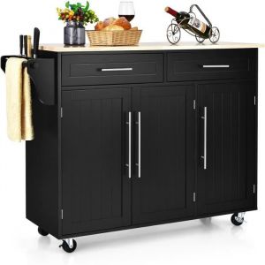RELAX4LIFE Desserte Cuisine Buffet à Roulettes  3 Portes & 2 Tiroirs & 6 Compartiments  Porte-Serviettes et Porte-Outils  Noir
