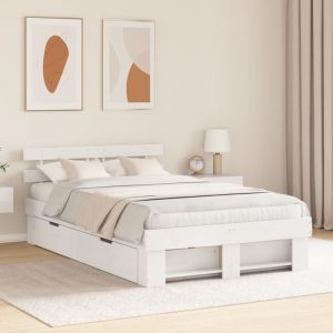 Moderne Lit 2 places - Cadre de lit adulte Lit avec tiroirs - Blanc 120 x 190 cm - Bois de pin massif FR(89410763)
