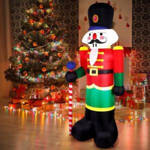 Père Noël Gonflable - Décoration de Casse-Noisette Gonflable de Noël de Noël avec Décor de Scène de Soldat à LED