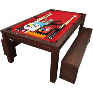 Table de billard convertible en table &agrave; manger - RICH ROUGE - 184 cm x 92 cm - Bois