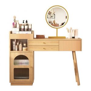 MEUBLES COSY Coiffeuse moderne avec miroir LED à 3 lumières grand espace de rangement et armoire latérale en verre 120x40x90 cm