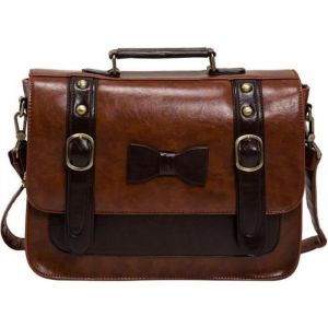 ECOSUSI Cartable Vintage pour femme Sac &agrave; main R&eacute;tro Sac &Eacute;cole port&eacute; &eacute;paule Sac bandouli&egrave;re (Maron)