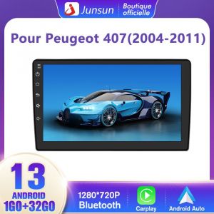 Junsun Autoradio Carplay pour Peugeot 407(2004-2008) 9'',Android 12 [1Go+32Go] avec GPS Android Auto WiFi DSP FM Commande au Volant