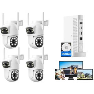 Kit Caméra de Surveillance WiFi Exterieur sans Fil 360° avec 10CH NVR 500GB Disque dur Vision Nocturne Couleur Audio bidirectionnel