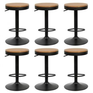 MIPAN. Lot de 6 Tabouret Bar Bois Rond - Chaises Chaises Haute de Bar en Bois - Coiffure Assise Ilot Central Cuisine  - Noir