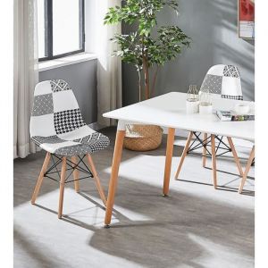 Chaises en Tissu Patchwork et Métal Noir - Noir & Blanc - LIFE INTERIORS - Lot de 2 - Scandinave - Moderne