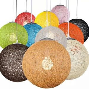 Axhup Lustre Pastoral Rotin Craft Tissé Chanvre Boule Lustre-Beige