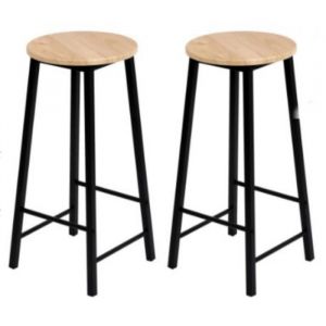 LOT DE 2 TABOURETS HAUT BAR 4 PIEDS METAL ASSISE BOIS INDUSTRIEL DESIGN LOFT ROND FRIENDS