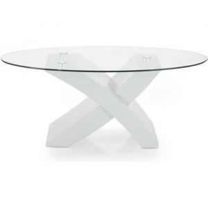 Table basse ovale TITO - Blanc cendré - Design contemporain - Plateau en verre