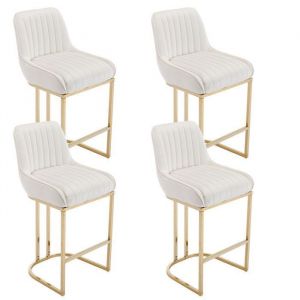 Wahson Tabouret de bar lot de 4 Tabouret de Cuisine avec Dossier Chaise Haute avec Pieds en Métal pour Comptoir Velours Blanc