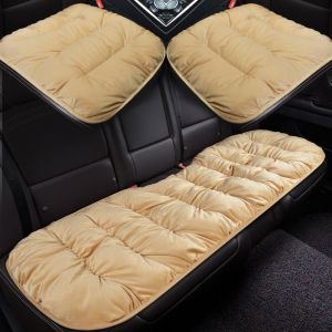 Housse de si&egrave;ge de voiture - PZCC - Beige - 2 avant + 1 arri&egrave;re - Tissu velours doux - Protection hiver