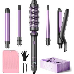 5 en 1 Boucleur &agrave; Cheveux - Fer &agrave; Boucler Avec un Lisseur CheveuxBrosse Thermique Boucleur Wavy (9 mm-25 mm)Violet