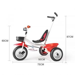 Tricycle &eacute;volutif QIAN pour enfant de 16 mois &agrave; 6 ans avec canne parentale amovible et grand panier - Rouge