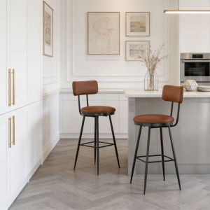 Tabouret de bar en m&eacute;tal simili-cuir NMONET lot de 2 tabouret de bar avec dossier pour cuisine &icirc;lot central scandinave marron