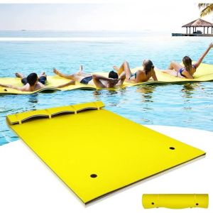 RELAX4LIFE Tapis Flottant Piscine 270x180CM en Mousse XPE pour Plage/Lac Hamac Flottant avec Oreiller Roul&eacute; pour Bronzage Jaune