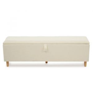Banc Banquette-lit 165x38cm rangement hydraulique coffre velours c&ocirc;tel&eacute; beige - Canap&eacute; convertible pour chambre salon couloir