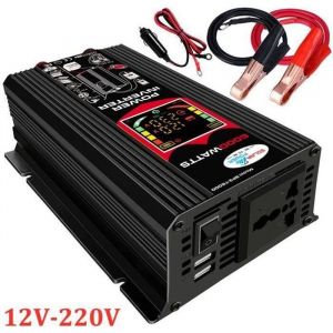 Convertisseur Pur Sinus 6000W-DC 12V &agrave; AC 220V Onduleur-affichage LCD + 1 Prise allume-cigare - noir
