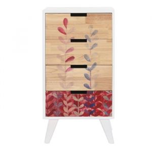 Chiffonnier meuble de rangement en bois hévéa et paulownia coloris naturel blanc - Longueur 40 x Profondeur 30 x hauteur 78 cm