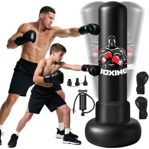 Adult Punching Bag 180 cm Inflatable Punching Ball with Gloves Air Pump Boxing Bag on Stand for MMA Karate Fitness Boxing
