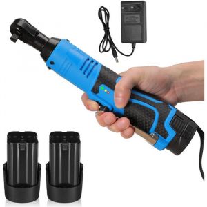 Cle A Choc 18V &ndash; Cle A Choc Sans Fil 100Nm &ndash; 3/8 Pouce 90&deg; &ndash; Cl&eacute; &Agrave; Cliquet &Eacute;lectrique Angle Droit &ndash; Double Batterie &ndash; Automobile