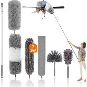 7 Pièces Plumeau TelescopiquePlumeau Lavable MicrofibreTete de Loup Longueur Maximale 25-256cmPlumeau Poussiere Telescopique