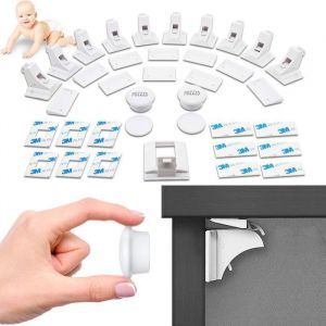 10 Bloque Porte Enfant Cach&eacute;e Bloque Tiroir S&eacute;curit&eacute; Bebe Enfant Placard et Tiroir avec 2 Cl&eacute;s Magn&eacute;tique et Outils dinstallation