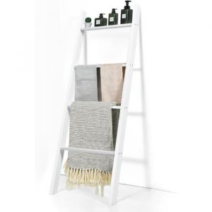 GOPLUS Porte-Serviettes Multifonctionnel en Bois à 4 Niveaux Étagère Inclinée en Forme dÉchelle pour Serviette Couverture Blanc