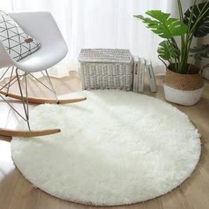 Tapis Rond Salon Shaggy Descente de lit Chambre Grande Taille Tapis Moelleux Carpette BlancØ 140 cm Rond