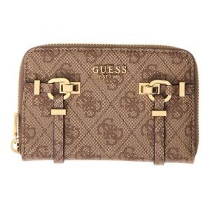 GUESS Porte-monnaie brun clair marron pour femme - Leona Logo SLG Zip Around Wallet M Latte Logo 336813