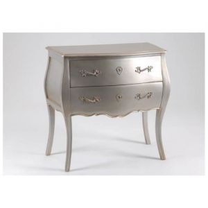 Commode 2 Tiroirs Murano Argent Amadeus - AMADEUS - Chambre - Commode - Gris - Romantique - Bois massif