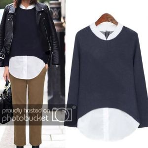 Pull Femme Plus Size - MARQUE - Chemisier Crop - Manches Longues - Coupe Loose - Couleur Bleu