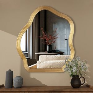 Miroir Mural Asymétrique Or Antique Design Abstrait Nuage et Vague Décoration Salon 80 x 70 cm