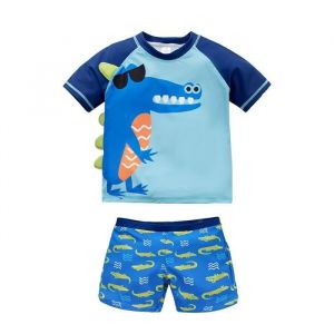 Maillot de bain pour enfant T Shirt Shorts 2 Pi&egrave;ces de Costume de Natation Anti UV 3-8 Ans forme Crocodile