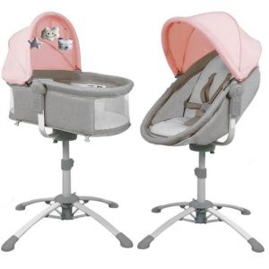 BEBE2LUXE Balancelle Louna 4en1 : Transat Berceau Chaise Haute Hauteur Réglable 6 Vitesses Vibration USB/MP3