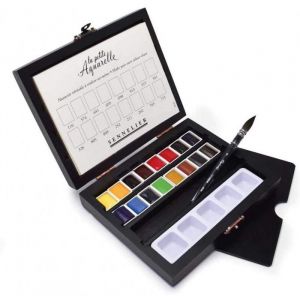 Coffret En Bois De 16 Demi-Godets Aquarelle Fine - Sennelier
