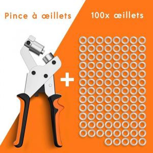 Pince perforatrice &agrave; &oelig;illets professionnelle - Effort minimal - Pince perforeuse avec 100 &oelig;illets (&Oslash; int&eacute;rieur 10 mm)