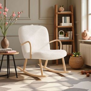 Fauteuil à Bascule en Laine Mouton Hypoallergénique  20° Oscillation Douce Securité Enfant  Bois FSC  Pour Babyzimmer & Salon