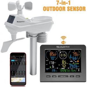 Station M&eacute;t&eacute;o WIFI Sans Fil Pr&eacute;visions M&eacute;t&eacute;o Solaire 7 en 1 avec Capteur Ext&eacute;rieur Pluviom&egrave;tre Direction et Vitesse du Vent