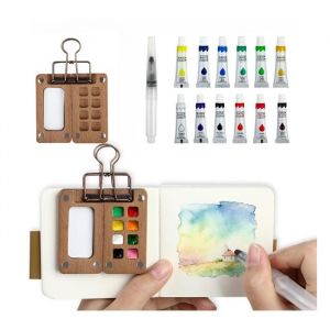 Aquarelle Miniature &ndash; Bo&icirc;te &agrave; Peinture Portable avec Couleurs &agrave; l&rsquo;Eau Kit Aquarelle Voyage & Gouache Peinture aquarelle
